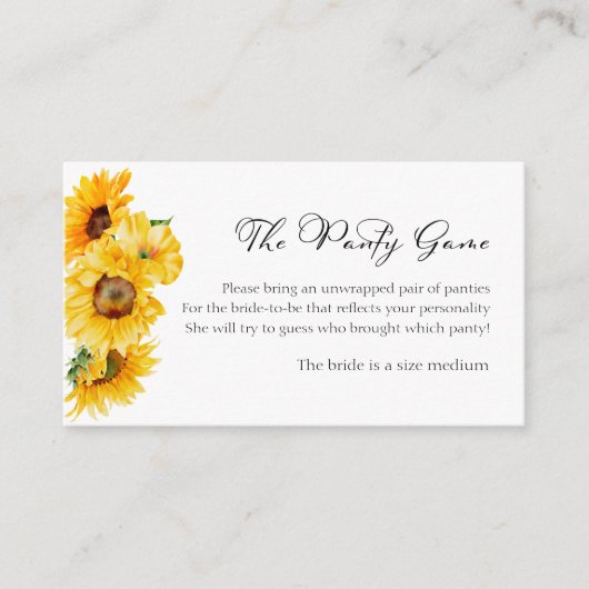 ザパンティゲームサンフラワーフローラ秋ブライダルシャワー エンクロージャーカード (正面)