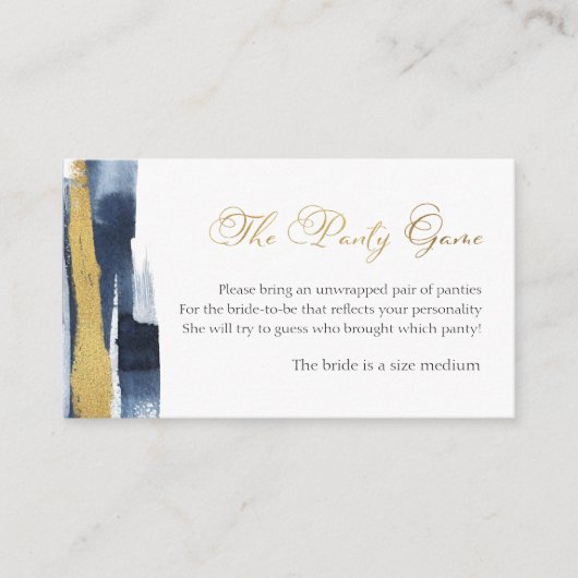 ザパンティーゲーム |抽象芸術金ゴールドブルーブライダルシャワー エンクロージャーカード (正面)