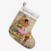 ザパーソナライズされたナツクラッカークララバレエホリデー ラージクリスマスストッキング (正面 (吊り時))