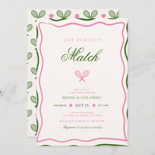 ザパーフェクトマッチテニステーマブライダルシャワー 招待状 (正面/裏面)