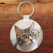 ザパーフェサー：眼鏡をかけた学究的な猫 キーホルダー (正面)