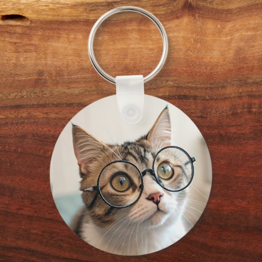 ザパーフェサー：眼鏡をかけた学究的な猫 キーホルダー (正面)