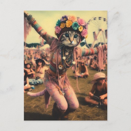 ザヒッピーおもしろい子猫はがき ポストカード (正面)