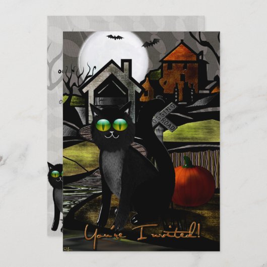 ザヒルズ幽霊のよく出るフォークアートハロウィーン 招待状 (正面/裏面)
