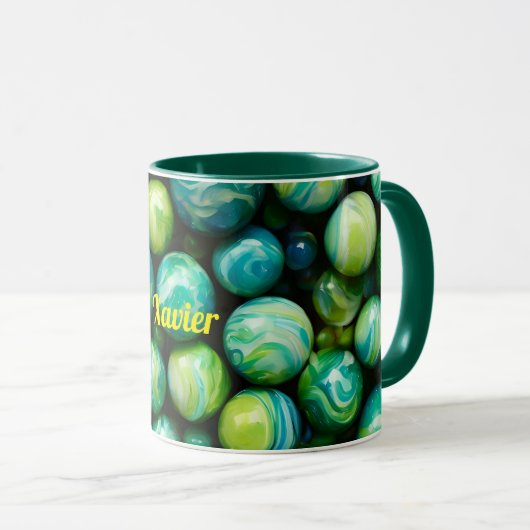 ザビエル~マグリパーソナライズされたング~グリーンマーブル マグカップ (正面右)