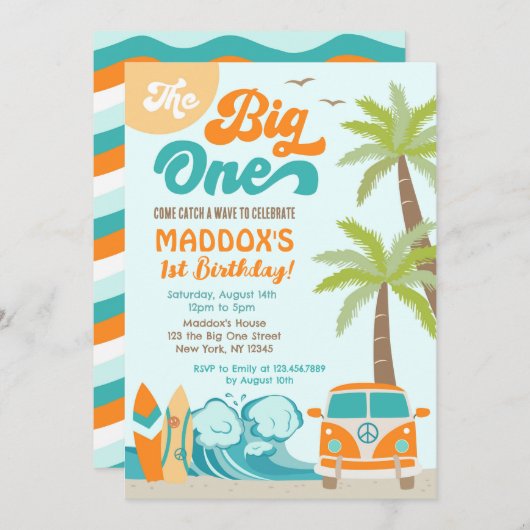 ザビックワンサーフアップサーフサーフサーフサーフサンバースデー招待状 招待状 (正面/裏面)