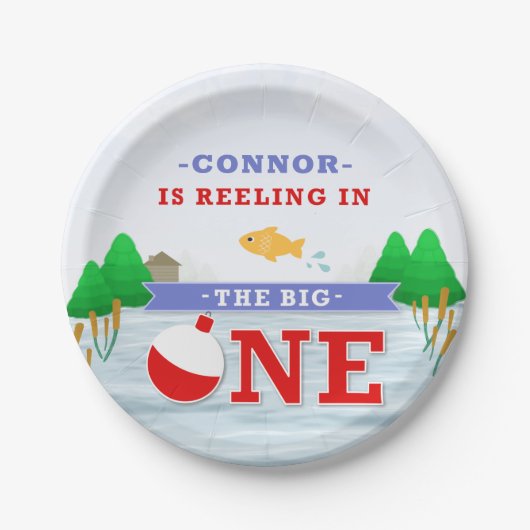 ザビッグカラフルワン魚釣りテーマ1歳 ペーパープレート (正面)