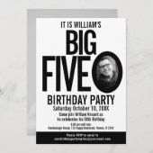ザビッグファイブ0 50誕生日フォト白黒 招待状 (正面/裏面)