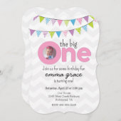 ザビッグワンガールズファースト誕生日招待状 招待状 (正面/裏面)