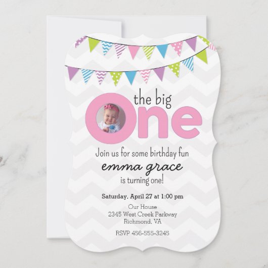 ザビッグワンガールズファースト誕生日招待状 招待状 (正面)