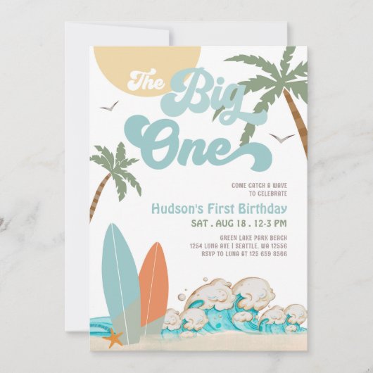 ザビッグワンサーフィンボーイ1st誕生日ビーチパーティー 招待状 (正面)