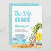 ザビッグワンサーフウェーブトロピカルビーチ1st誕生日 招待状 (正面/裏面)