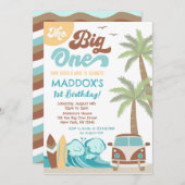ザビッグワンサーフズアップボーイ誕生日招待状 招待状 (正面/裏面)