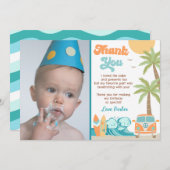 ザビッグワンサーフズアップ誕生日サンキューカード 招待状 (正面/裏面)