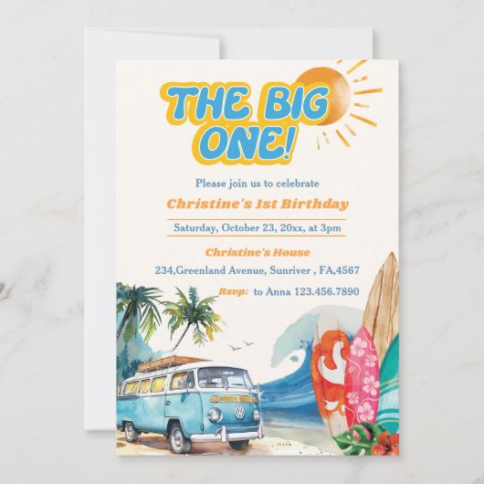 ザビッグワンサーフビーチ1st誕生日招待状 招待状 (正面)