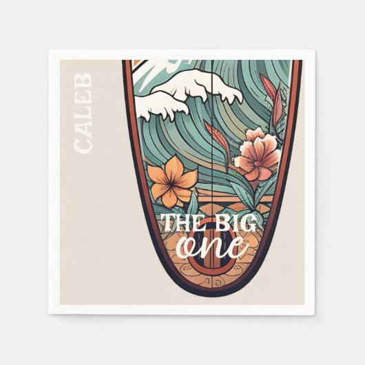 ザビッグワンハワイアンサーフファースト誕生日 スタンダードカクテルナプキン (正面)