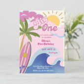 ザビッグワンピンクレトロサーフィンファースト誕生日 招待状 (スタンド正面)