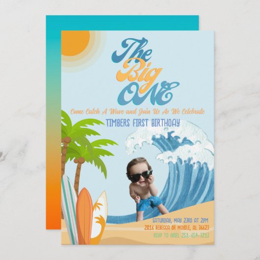 ザビッグワンフォト誕生日招待状 招待状 (正面/裏面)