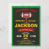 ザビッグワンフットボールフィールドスポーツ誕生日 招待状 (正面)