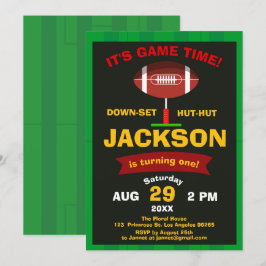 ザビッグワンフットボールフィールドスポーツ誕生日 招待状