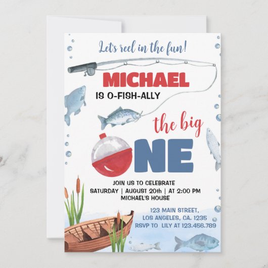 ザビッグワンリトルフィッシャーマン誕生日招待状 招待状 (正面)