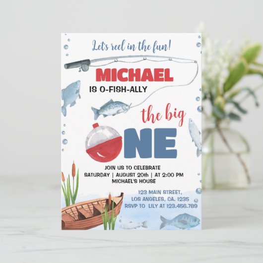 ザビッグワンリトルフィッシャーマン誕生日招待状 招待状 (スタンド正面)