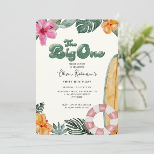 ザビッグワンルアウ（ハワイ式宴会）ビーチクラブ第1バースデーフォト 招待状 (スタンド正面)