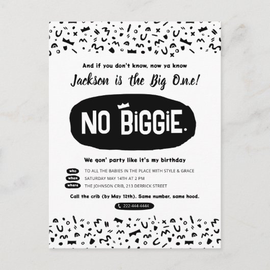 ザビッグワン誕生日90年代ヒップホップ悪名高いワン インビテーションポストカード (正面)