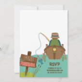 ザビッグワン魚釣りテーマグレーボーイズ最初の誕生日 招待状 (裏面)