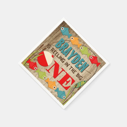 ザビッグワン魚釣りテーマボーイズファースト誕生日 スタンダードカクテルナプキン (角)