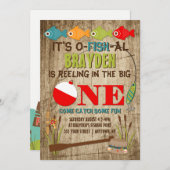 ザビッグワン魚釣りテーマボーイズファースト誕生日 招待状 (正面/裏面)