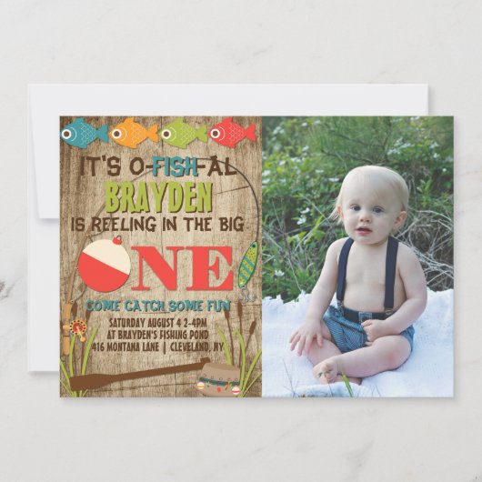 ザビッグワン魚釣りテーマボーイズファースト誕生日 招待状 (正面)