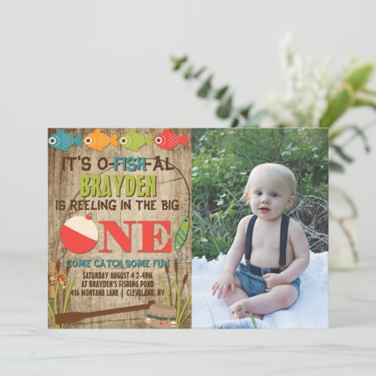 ザビッグワン魚釣りテーマボーイズファースト誕生日 招待状 (スタンド正面)