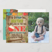 ザビッグワン魚釣りテーマボーイズファースト誕生日 招待状 (正面/裏面)