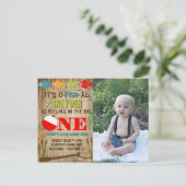 ザビッグワン魚釣りテーマボーイズ1歳の誕生日 インビテーションポストカード (スタンド正面)