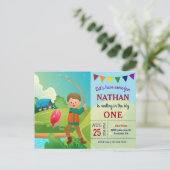 ザビッグワン魚釣りテーマボーイズ1歳パーティー インビテーションポストカード (スタンド正面)