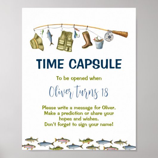 ザビッグワン魚釣り誕生日タイムカプセルサイン ポスター (正面)