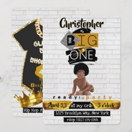 ザビッグワン|アフロヒップホップ男の赤ちゃんレトロ誕生日 招待状