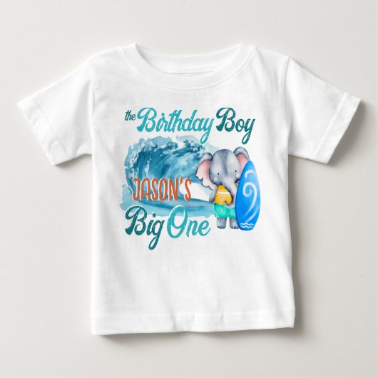 ザビッグ1サーフィンレトロ誕生日ベビーゾウ ベビーTシャツ (正面)