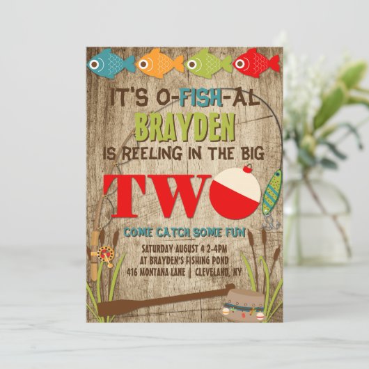 ザビッグ2魚釣りテーマボーイズファースト誕生日 招待状 (スタンド正面)