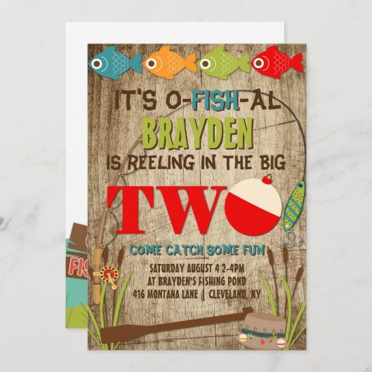 ザビッグ2魚釣りテーマボーイズファースト誕生日 招待状 (正面/裏面)