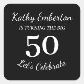 ザビッグ50 50誕生日白黒 スクエアシール (正面)