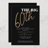 ザビッグ60thサプライズ誕生日ブラック金ゴールド 招待状 (正面/裏面)
