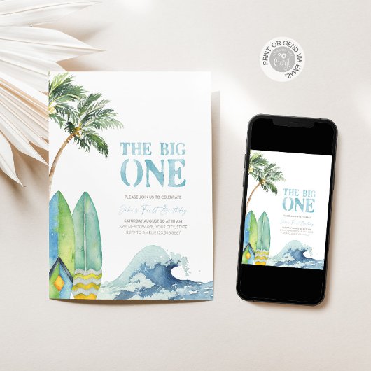 ザビッグ・ワンサーフィン1歳のパーティの招待状 招待状