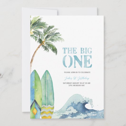 ザビッグ・ワンサーフィン1歳のパーティの招待状 招待状 (正面)