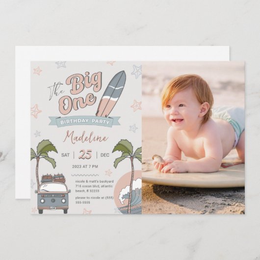 ザビッグ・ワン第1誕生日フォト招待状カード 招待状 (正面/裏面)