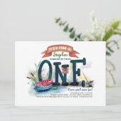 ザビッグ・ワン魚釣りをテーマにしたボーイズ・ファースト誕生日 招待状 (スタンド正面)