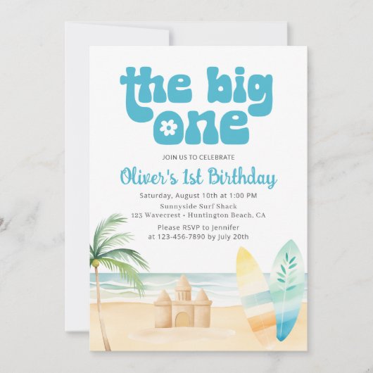ザビッグ・ワン・ボーイの誕生日サーフボードビーチ 招待状 (正面)