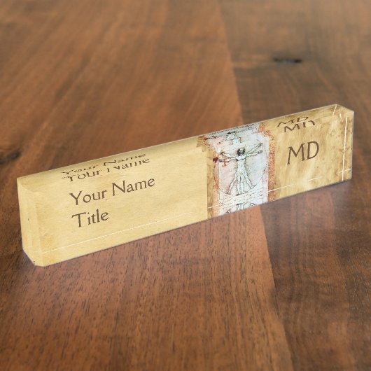 ザビトゥルヴィアンマンモノグラムアンティーク羊皮紙 デスクネームプレート (側面)