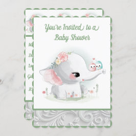 ザビューティフルホワイト男の赤ちゃんまたはガールゾウ 招待状